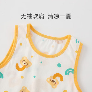 Miiow 猫人 婴儿夏季套装薄款男宝宝休闲居家服儿童背心t恤短裤两件套 黄 90