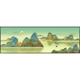 酣墨香海纳百川挂画山水画办公室新中式客厅壁画茶室背景墙装饰画横版画 DG102油画布画芯 150*50cm尊贵金色框(铝合金边框)