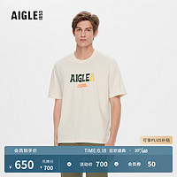 AIGLE艾高2023夏季新品男士DFT吸湿排汗经典圆领户外休闲短袖T恤 粉白色 AH913 XL(185/100A)