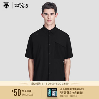 DESCENTE迪桑特 BLEU系列 男女同款梭织短袖衫 D3233BWS95 BK-黑色 L(175/96A)
