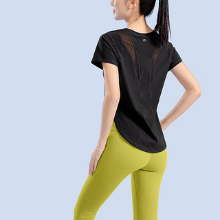 VFU绵绵冰系列 速干瑜伽服女上衣健身服运动跑步短袖普拉提罩衫夏 黑色 S
