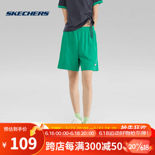 斯凯奇（Skechers）雪糕系列丨Skechers女子徐梦洁同款松紧腰短裤夏运动裤直筒宽松裤 L223W096-00J4 叶绿 L