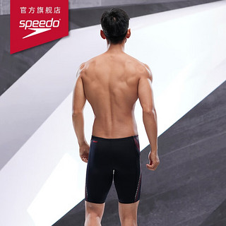 速比涛（Speedo）ECO环保系列防晒抗氯印花拼接竞赛训练及膝泳裤男 黑色/红色 40