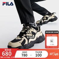 FILA 斐乐 官方猫爪4代老爹鞋男鞋复古运动鞋2023秋新款轻便透气休闲鞋 黑/珍珠色-BS 42