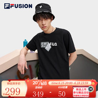 FILA FUSION斐乐潮牌官方男子短袖T恤2023夏新款纯棉运动休闲圆领上衣 深黑-BK 175/96A/L