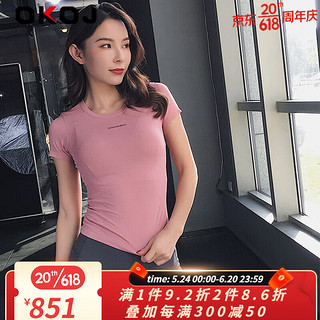 OKOJ品牌2023夏季新款短袖健身衣女显瘦瑜伽服时尚速干透气运动上衣 黑色 S