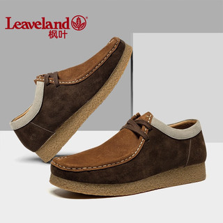 枫叶（leaveland）意大利男鞋新品英伦风时尚袋鼠鞋男女同款经典软底帆船休闲鞋子男 防泼水-棕色/咖啡色（皮鞋码） 35