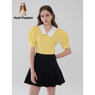 Hush Puppies暇步士女装2023夏季法式泡泡袖修身短款套头短袖衬衫 134日晒黄 L