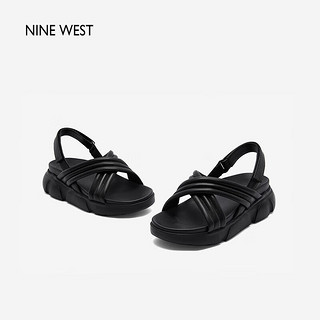 NINE WEST 玖熙 时尚休闲凉鞋女厚底交叉一字带女鞋 NN338001KK 黑色37