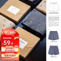MADEN 马登 工装 日系休闲格子短裤宽松薄款平角阿罗裤大裤衩居家五分裤男夏 藏青格 XXL