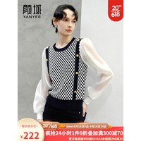 颜域（YANYEE）假两件上衣女夏季2023新款复古时尚薄款格子拼接洋气小衫女 黑白色 L/40