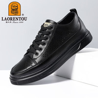 老人头男士皮鞋男商务休闲鞋系带户外运动鞋子 3213A039 黑镂空 42码