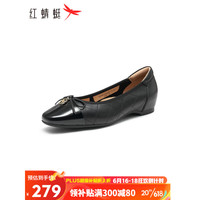 红蜻蜓 RED DRAGONFLY 小香风女鞋2023秋款坡跟蝴蝶结单鞋休闲女鞋 WGB33049黑色34