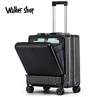 Walker Shop行李箱商务万向轮登机横款旅行箱前开口充电接口拉杆箱 黑色 横款