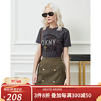 唐可娜儿（DKNY）2023春夏新品女亮片印花字母短款落肩系带短袖T恤女装 灰色 M(160/84A)