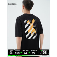 gxgjeansgxg.jeans短袖T恤男装2023年夏季新款黑色纯棉t圆领潮流印花体恤 黑色 180/XL
