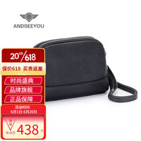 ANDSEEYOU品牌 女士斜挎包 2023新款真皮百搭小包头层牛皮时尚拉链单肩包女 黑色