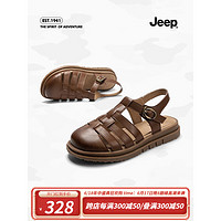 Jeep（吉普）包头罗马凉鞋女2023年夏季新款软底耐磨休闲女士沙滩鞋 棕色 36