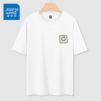 JEANSWEST 真维斯 冰丝网眼短袖T恤男2023夏季新款轻薄透气小众设计感印花宽松上衣 白色 HL方框笑脸_K M