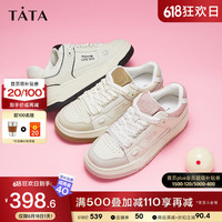 TATA 他她 2023秋时尚潮流百搭厚底休闲板鞋女新款WSX01CM3 米白/粉 35