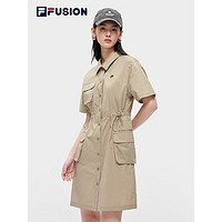 FILA FUSION斐乐潮牌女子梭织连衣裙2023夏季新款时尚宽松衬衫裙 朦胧卡其-DK 175/92A/XL