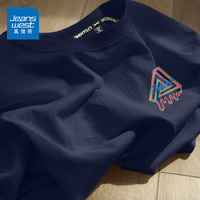 真维斯（JEANSWEST）夏季纯棉简约短袖t恤男女款夏装衣服宽松港风潮流纯白色学生半袖 藏青 彩色潮牌_K XL