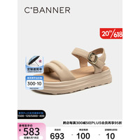 C.BANNER 千百度 女鞋2023年夏季新款休闲凉鞋舒软厚底沙滩海边时尚凉鞋真皮 杏色 35