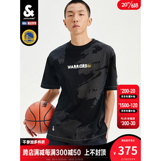 杰克·琼斯（JACK&JONES）夏季NBA联名百搭圆领宽松字母个性运动短袖T恤上衣223201387 黑色 190/108A/XXL