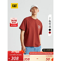 CAT卡特23夏新款男女同款户外休闲时尚宽松版全棉短袖T恤商场同款 棕红 S