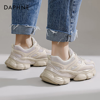 DAPHNE 达芙妮 厚底老爹鞋女款春秋百搭休闲黑色运动鞋跑步鞋子女 棕色 35