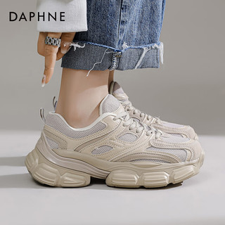 DAPHNE 达芙妮 厚底老爹鞋女款春秋百搭休闲黑色运动鞋跑步鞋子女 棕色 35