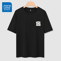 真维斯(JEANSWEST)冰丝网眼短袖T恤男2023夏季新款轻薄透气小众设计感印花宽松上衣 黑色 HL方框笑脸_K L