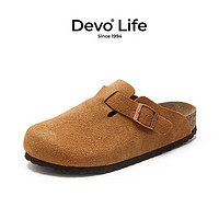 Devo 的沃 Life的沃软木鞋情侣时尚四季休闲牛皮 包头鞋女士拖鞋外穿 3624 黄棕反绒牛皮