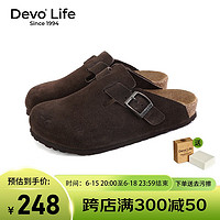 Devo 的沃 Life的沃软木鞋勃肯 情侣时尚四季休闲牛皮 包头鞋女士拖鞋外穿 3624 深棕反绒牛皮