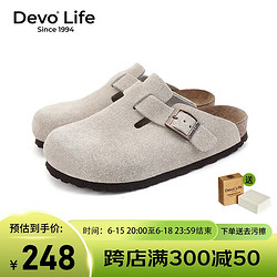 Devo 的沃 Life的沃软木鞋情侣时尚四季休闲牛皮 包头鞋女士拖鞋外穿 3624 灰色反绒牛皮 37