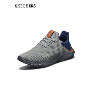 斯凯奇（Skechers）男鞋休闲鞋 运动鞋 一脚蹬减震舒适透气网面鞋 65867 父亲节礼物 灰色/蓝色/GYBL 41