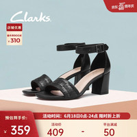Clarks其乐女鞋乔琳凯梅系列一字带粗高跟时尚通勤百搭气质凉鞋女 黑色261594144 35.5
