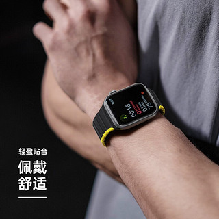 DUXDUCIS适用苹果S8 ultra手表表带apple iWatch7硅胶磁吸撞色s6时尚男女 黑黄 iwatch7/8代
