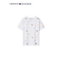 TOMMY HILFIGER23新款春夏童装女时尚多彩字母满印舒适短袖T恤TH2322012 白色001 4/110cm