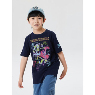 Gap 盖璞 男童夏季2023新款短袖659073儿童装纯棉T恤 藏蓝色 110cm(XS)
