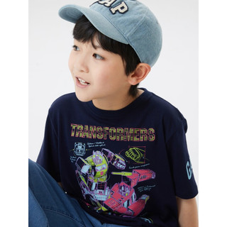 Gap 盖璞 男童夏季2023新款短袖659073儿童装纯棉T恤 藏蓝色 110cm(XS)