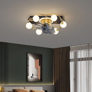 米光惠佳（miguanghuijia）现代简约风扇灯饰后现代创意设计家用一体客厅卧室可摇头风扇吊灯 满天星-直径55*高25CM三色调光
