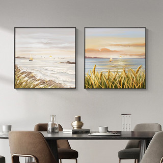唤墙奶油风餐厅装饰画2023新款现代简约风景挂画饭厅背景墙壁画免打孔 心想事成 50*50cm烤瓷镶钻+铝合金边框