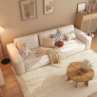宜奥家居简约科技布沙发奶油风客厅沙发豆腐块直排沙发 3.2米大五人位 米白色(海绵款)