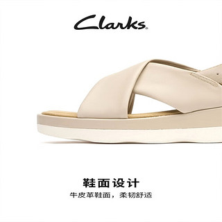 Clarks其乐女士克拉拉系列坡跟透气潮流时尚简约交叉带舒适凉鞋 沙色 36