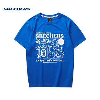 斯凯奇汉口二厂联名丨Skechers2023夏季男子圆领男趣味印花T恤 L223M019-000M 普蓝 S