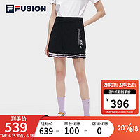 斐乐（FILA） FUSION潮牌女子梭织半身裙2023夏新款时尚宽松百褶裙裤 深黑-BK 175/74A/XL