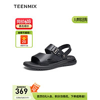 TEENMIX 天美意 真皮凉鞋男鞋2023夏新款商场同款百搭爸爸鞋徒步舒适 黑色 42