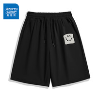 JEANSWEST 真维斯 夏季冰丝短裤男2023新款轻薄透气凉感十足运动休闲风健身跑步裤子 黑色 HL方框笑脸_K 3X