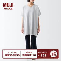 無印良品 MUJI(無印良品 )女式 凉感 V领束腰长上衣 短袖T恤 BBP46A3S 浅灰色 XL